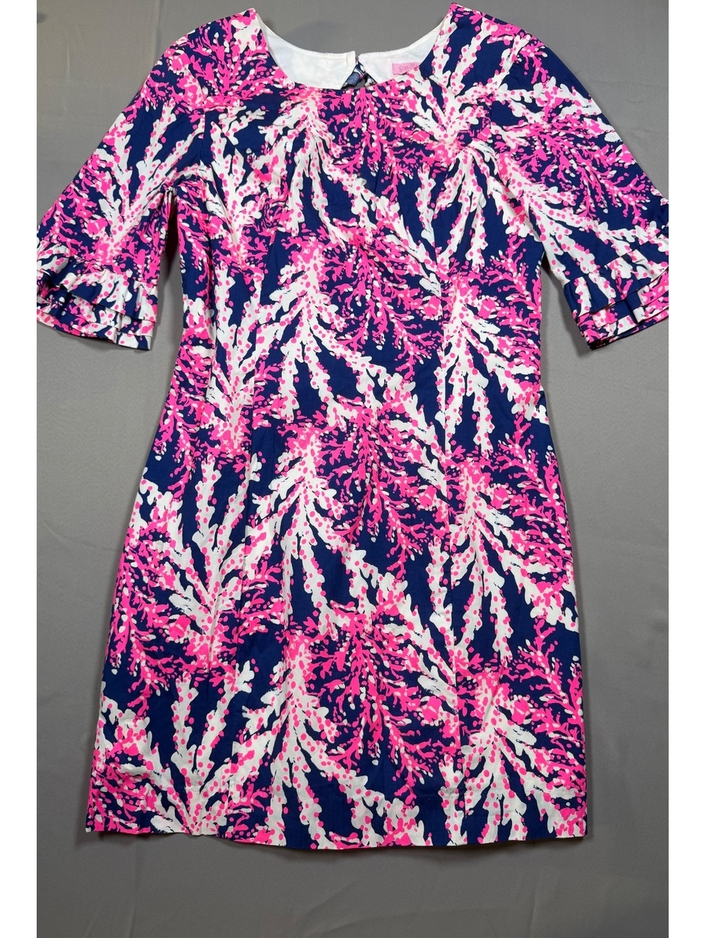 Lilly Pulitzer Women’s Size 6 Floral Dress Navy Pink White Ruffle Sleeve Shift